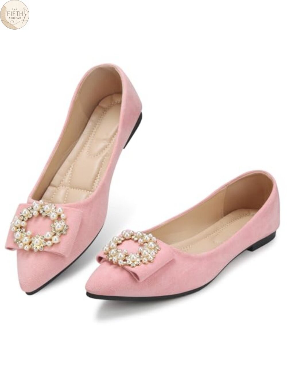 Pearl Pointed Toe Flats Faux Suede Comfort Dress Shoes Wedding Work